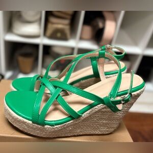Emerald Green Strappy Wedge Sandals